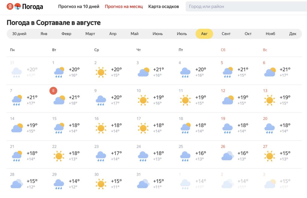 Погода в Карелии в августе