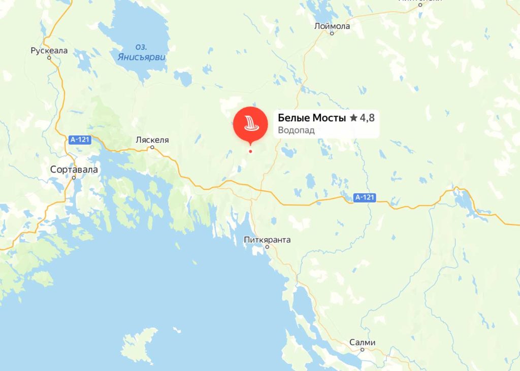 Водопады Белые мосты на карте