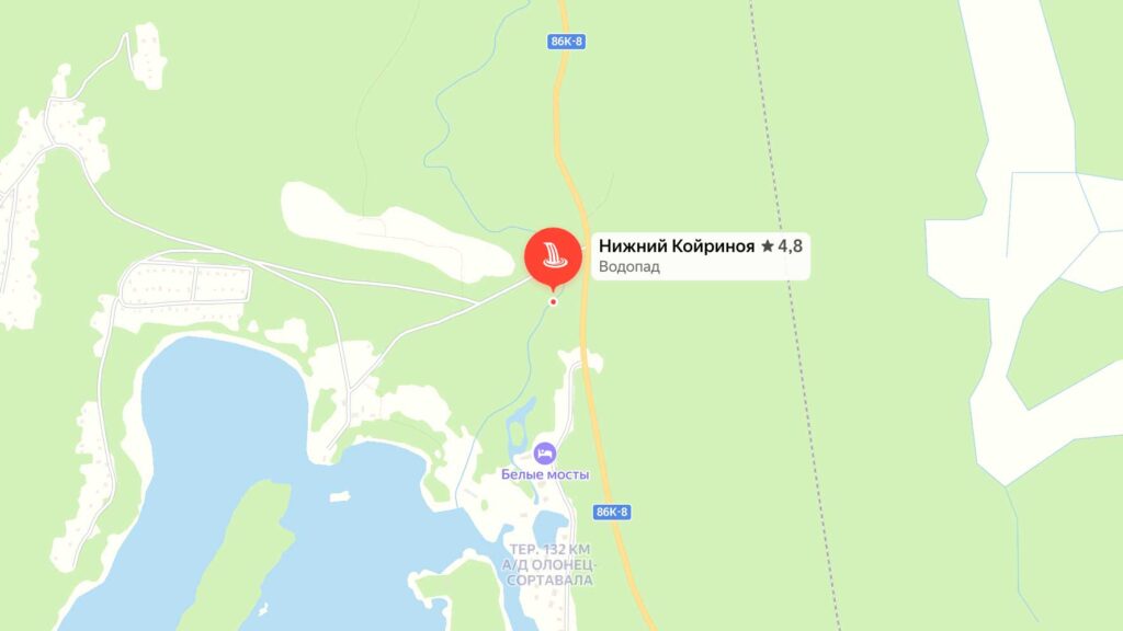 Водопад Нижний Койриноя на карте