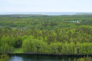 Белое море и монастырь вдали, вид со Секирной горы